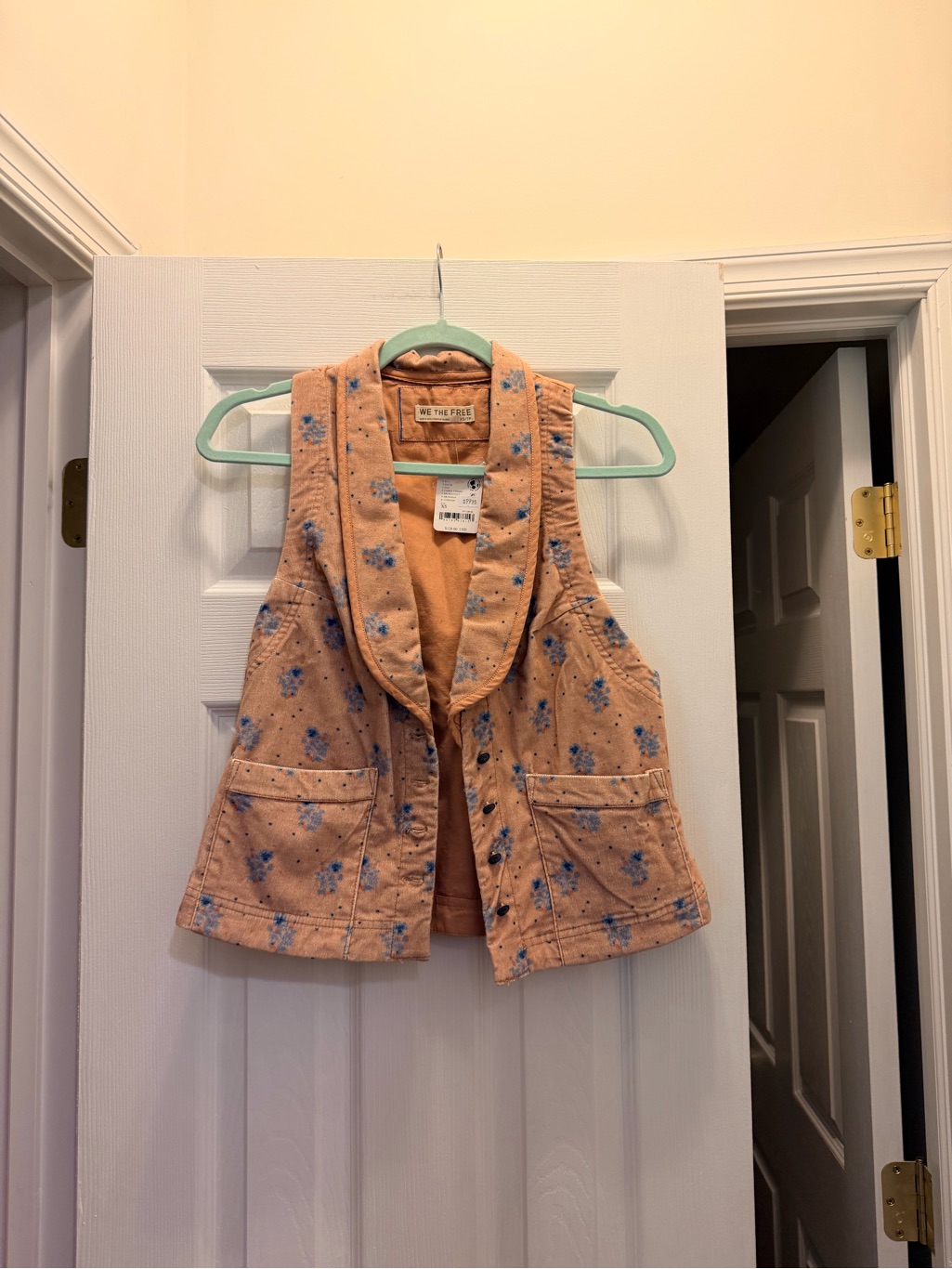 We The Free Peach Vest With Blue Accents